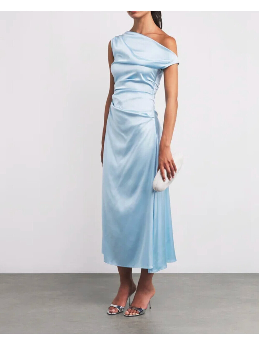 NWT STAUD Blue Satin Phare Stretch Designer Bridal Wedding Silk Midi Dress 8